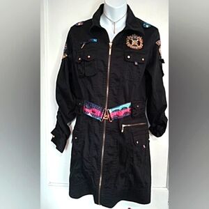 COOGI Y2K Military Style Shirt Dress Black XL Funky Patches